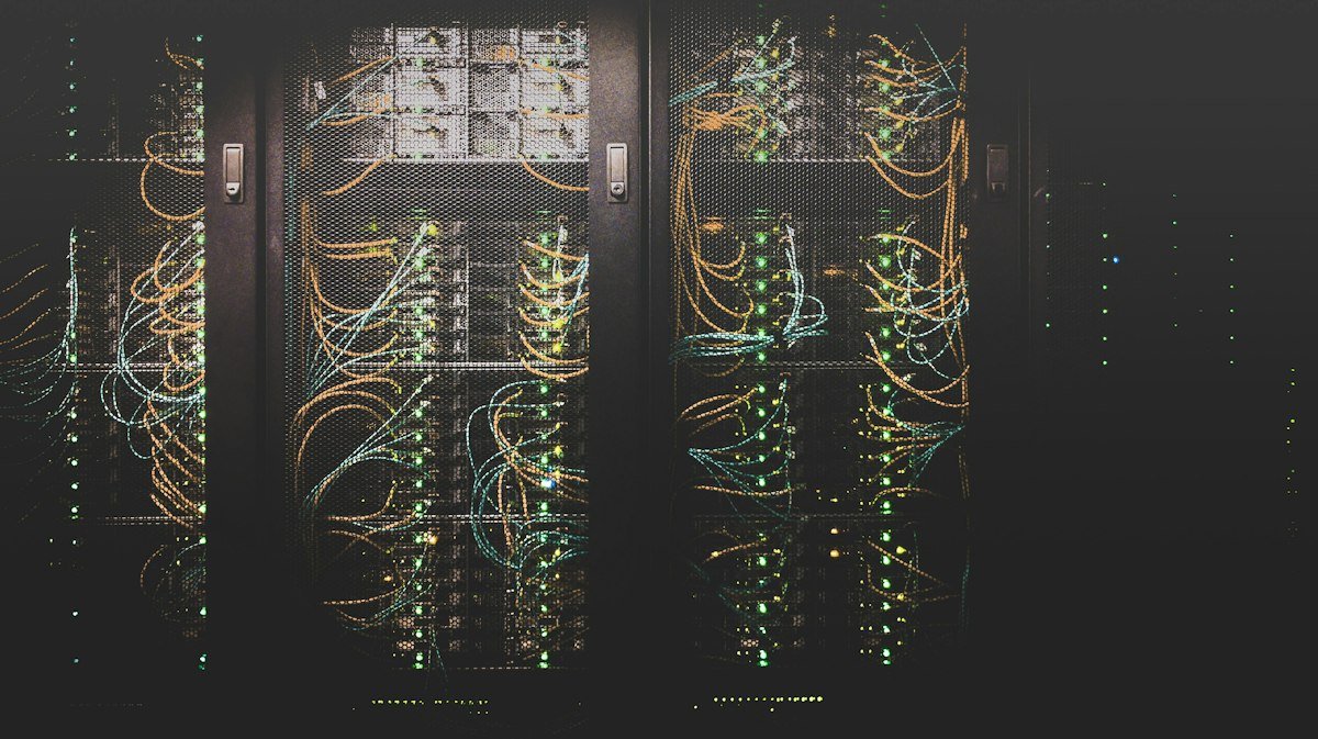 Server room network cables for a cybersecurity project